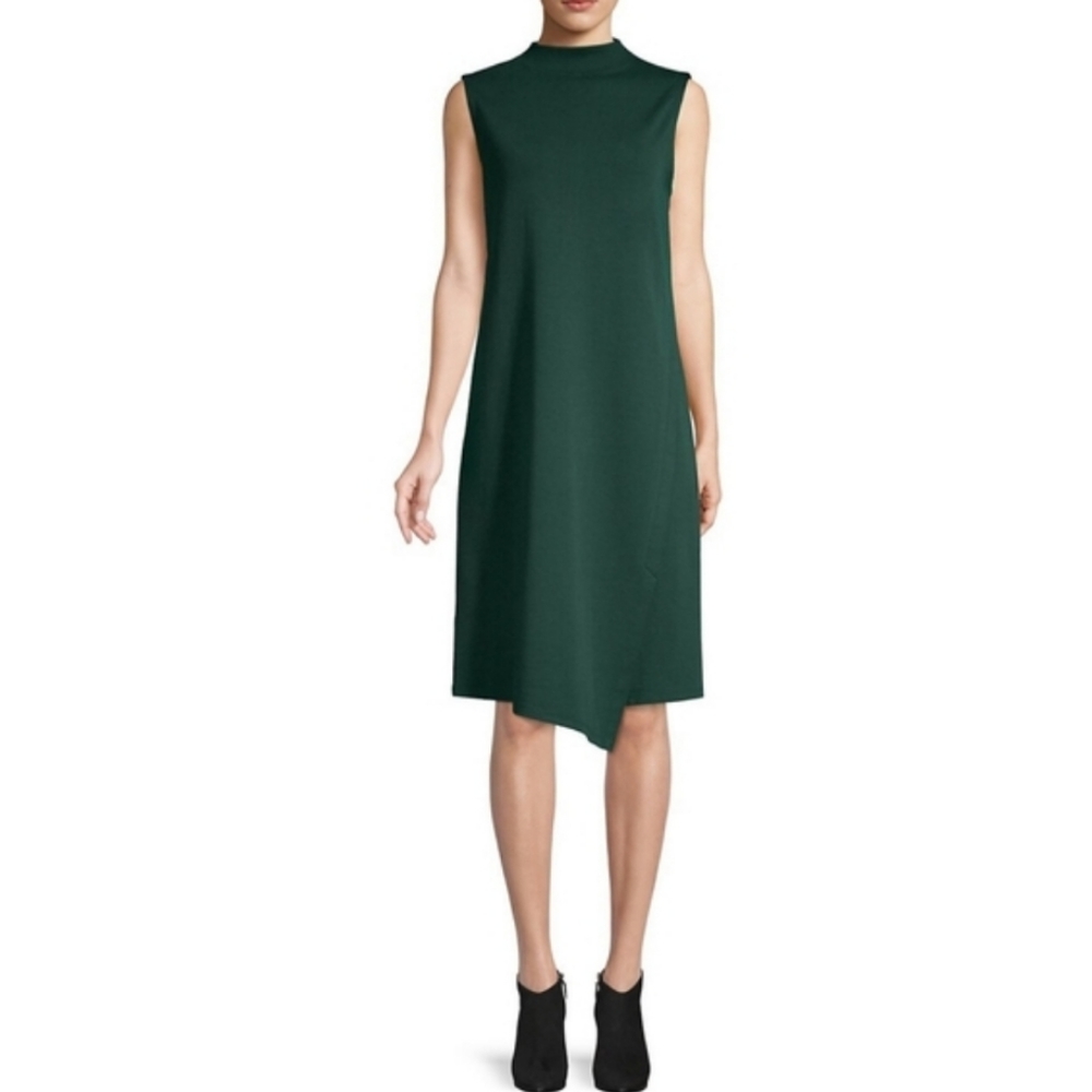 EILEEN FISHER Mock-neck Ponte-knit Faux-wrap Dress
